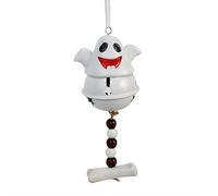 Adorable Ghost Bell Wind Chime - Cute Resin Halloween Hanging Ornaments with Wooden Bead & Bone Chain, Funny White Ghost Decoration for Home, Garden, Porch, or Party Decor (3 Assorted)