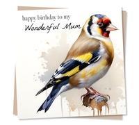 Adorable Goldfinch Bird Lover Birthday Card for Mum - Happy Birthday To My Wonderful Mum - Greetings Wish for Mom, Mother From Son, Daughter - Made in UK