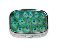 Adorable Green Peacock,Meta Pill Box 2 Compartment Medicine Case,Portable Organizer