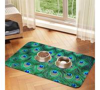 Adorable Green Peacock,Waterproof Pet Feeding Mat,PU Leather Placemats for Cat Dog Water Bowl,Food Mats,30x45cm