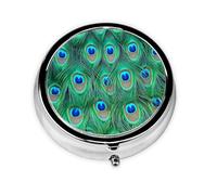 Adorable Green PeacockMeta Pill Box 3 Compartment Medicine Case,Portable Organizer