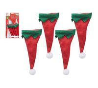 Adorable Green, Red & White Elf Hat Cutlery Holders - (Pack of 4) - Festive & Unique Table Décor - Perfect for Holiday Celebrations