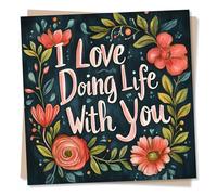 Adorable Happy Anniversary Card For A Loved One - I Love Doing Life With You - Rainbow, Flower, Nature - Appreciation, Gratitude - Beautiful - For Your Special Someone, Partner, Husband, Wife