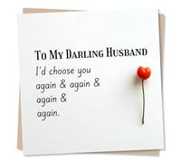 Adorable Happy Anniversary Card For Your Darling Husband - I'd Choose You Again and Again and Again - Rose, Heart - Love, Heartfelt - For a Special Someone, Partner, Other Half