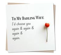 Adorable Happy Anniversary Card For Your Darling Wife - I'd Choose You Again and Again and Again - Rose, Heart - Love, Heartfelt - For a Special Someone, Partner, Other Half