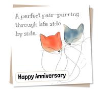 Adorable Happy Anniversary Cat Card For A Loved One - Cats, Purr, Meow - Playful, Funny, Humorous - Side By Side - For A Special Someone, Partner, Husband, Wife