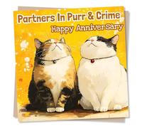 Adorable Happy Anniversary Cat Card For a Loved One - Partners In Purr & Crime - Funny, Humorous, Playful - For a Special Someone, Husband, Wife, Girlfriend, Boyfriend