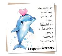 Adorable Happy Anniversary Dolphin Card For A Loved One - Playful, Animal, Heart, Heartfelt, Nature - Love, Laughter and Leaping Over Waves - For a Special Someone, Family, Friend, Relative