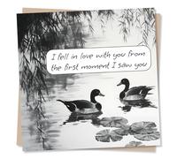 Adorable Happy Anniversary or Birthday Card For a Loved one - Ducks, Duck, Animal, Pond - Fall in Love - Special, Sincere - For Your Other Half, Partner, Relative, Husband, Wife