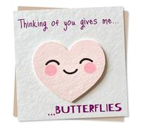 Adorable Happy Anniversary or Birthday Card for Partner - Thinking Of You Gives Me Butterflies - Heart, Cute, Sweetie - For Husband, Wife, Girlfriend, Boyfriend