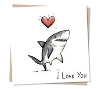 Adorable Happy Anniversary or Just a Note Card For a Loved One - Shark Lover - Heart, Heartfelt Love You - Animals, Sealife - For a Friend, Bestie, Special Someone, Relative, Partner, Husband, Wife