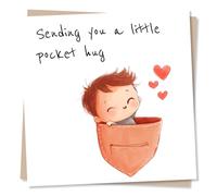Adorable Happy Anniversary or Missing You or Just a Note Card For a Loved One - Sending You A Little Pocket Hug - For Your Partner, Other Half, Husband, Wife, Girlfriend, Boyfriend, Sweetheart
