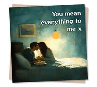 Adorable Happy Anniversary or Missing You or Just a Note Card For a Loved One - You Mean Everything To Me - Drawing, Affection - For Your Partner, Other Half, Husband, Wife, Girlfriend, Boyfriend