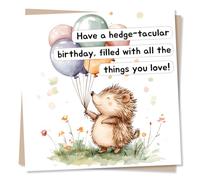 Adorable Happy Birthday Card For a Loved One and Hedgehog Lover - Balloons, Animals - Humorous - Hedge-tacular Birthday - For a Special Someone, Relative, Bestie, Friend, Parent