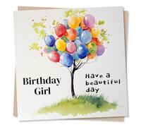 Adorable Happy Birthday Card For a Loved one - Girl, Woman - Have A Beautiful Day - Balloons, Trees - Heartfelt, Sincere - For a Friend, Bestie, Family, Partner, Girlfriend, Wife, Special Someone