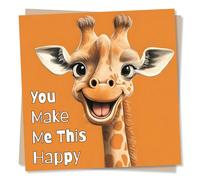 Adorable Happy Birthday Card For Friend or Loved One - Giraffe, Animal Lover - You Make Me This Happy - For Women, Men, Special Person, Bestie, Partner, Colleague, Relative, Woman