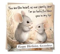 Adorable Happy Birthday Card For Grandma - You Are The Heart Of Our Family - Mice, Animals, Heartfelt, Mouse - For Your Grandmother, Nana, Relative