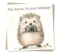 Adorable Happy Birthday Card For Loved One - Hedgehog, Animal Lover - Say Cheese, It's Your Birthday! - For Brother, Sister, Son, Daughter, Bestie, Friend