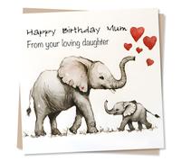 Adorable Happy Birthday Card For Mum From Daughter - Elephants, Heart, Heartfelt - For Your Mom, Mummy, Mama, Mother