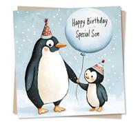 Adorable Happy Birthday Card For Your Special Son - Penguin, Animal Lover - Balloons - Celebration - For Your Loved One, Special Someone, Child, Family