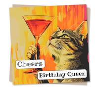 Adorable Happy Birthday Cat Card for Women - Cheers - Queen - Animal Lover - Floppy, Smiley, Encouraging, Empowering - For Friend, Bestie, Relative, Family, Woman, Female, Colleague
