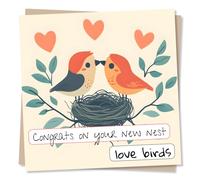 Adorable Happy New Home Card For Special Couple - Congrats On Your New Nest - Love birds - Bird, Animal - For a Loved One, Husband and Wife, Girlfriend and Boyfriend, Partnership