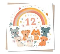 Adorable Happy Twelfth Birthday Card For a Special Child - Dog, Animals, Rainbows - Twelve, 12 - For a Loved One, Daughter, Son, Relative, Godchild