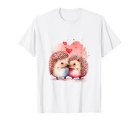 Adorable Hedgehog Couple Love Hearts Watercolor Art T-Shirt