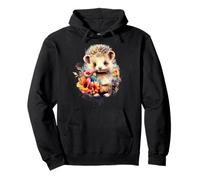 Adorable Hedgehog Watercolor Flowers Design Pullover Hoodie