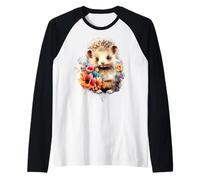 Adorable Hedgehog Watercolor Flowers Design Raglan Baseball Tee