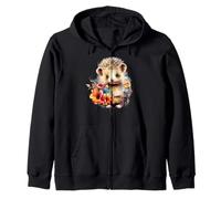 Adorable Hedgehog Watercolor Flowers Design Zip Hoodie