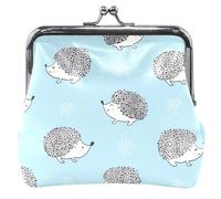 Adorable Hedgehogs Blue Women's Cute Coin Purse Leather Kiss Lock Buckle Girls Small Change Purse, Adorable Hedgehogs Blue, OneSize