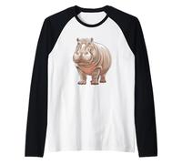 Adorable Hippo Standing Cute Hippopotamus Cartoon Raglan Baseball Tee