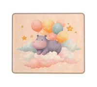 Adorable Hippo with Balloons Mouse Pad, Soft Pastel Colors Cute Animal Design Stitched Edge Mousepad, Rubber Non-Slip Washable Desk Mouse Pad for Home and Office Square 8x10 Inch