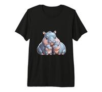 Adorable Hippopotamus Parent and Two Babies Premium T-Shirt