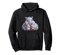 Adorable Hippopotamus Parent and Two Babies Pullover Hoodie