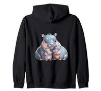 Adorable Hippopotamus Parent and Two Babies Zip Hoodie
