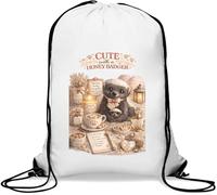 Adorable Honey Badger Cozy Scene Gym Sack Casual Drawstring Bag White