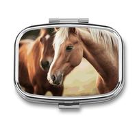 Adorable Horse Pill Box 2 Compartment Pill Case Portable Pocket Pill Organizer Medicine Vitamin Organizer for Men Women