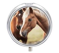 Adorable Horse Pill Box 3 Compartment Travel Pill Organizer 3 Times A Day Cute Mini Pill Case for Purse & Pocket Portable Metal Medicine Box with Mirror Round Daily Medicine Vitamin Container