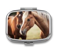 Adorable Horse Pill Box for Pocket Square Pill Box 2 Compartment Decorative Portable Travel Pill Holder Tablet Vitamin Organizer Mini Pill Case