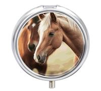 Adorable Horse Round Pill Box 3 Compartment Medicine Pill Organizer with Mirror Travel Small Pill Case Cute Vitamin Organizer Portable Daily Pill Container for Pocket Purse