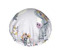 Adorable Horses Print Shower Cap For Women Reusable Double Layer Stylish Soft Bath Cap With Lining Elastic Band