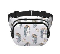 Adorable Horses Print Square Double Layer functionality Waist Bag Unisex Crossbody Pack Travel Workout, Black, One Size