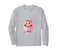 Adorable Kawaii Cat in Coffee Mug Sweet Kitty Lover Long Sleeve T-Shirt