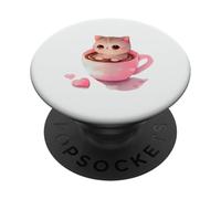 Adorable Kawaii Cat in Coffee Mug Sweet Kitty Lover PopSockets Adhesive PopGrip
