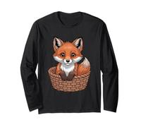 Adorable Kawaii Fox in Woven Basket Long Sleeve T-Shirt