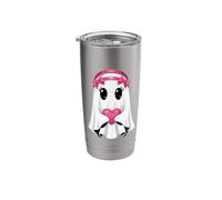Adorable Kawaii Ghost with Pink Heart and Bows Stainless Steel Insulated Tumbler