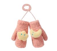 Adorable Kids Fleece Thermal Gloves with Star Moon Decor Cute Furry Full Finger Gloves with Anti-Lost String Warm Winter Magic Stretch Mittens Cold Weather Ski Mittens for 4 -8 Years Boys and Girls