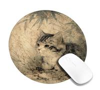 Adorable Kitten Art Mouse Pad, Vintage Style Cute Cat Design, Nature Themed Non-Slip Mousepad for Home and Office Use Round 8x8 Inch